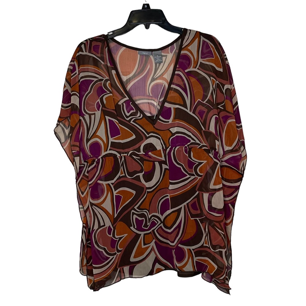 Apt9 Geometric V-Neck‎ Overlay Tunic Sheer Blouse Inner Tank Top Women Size XL